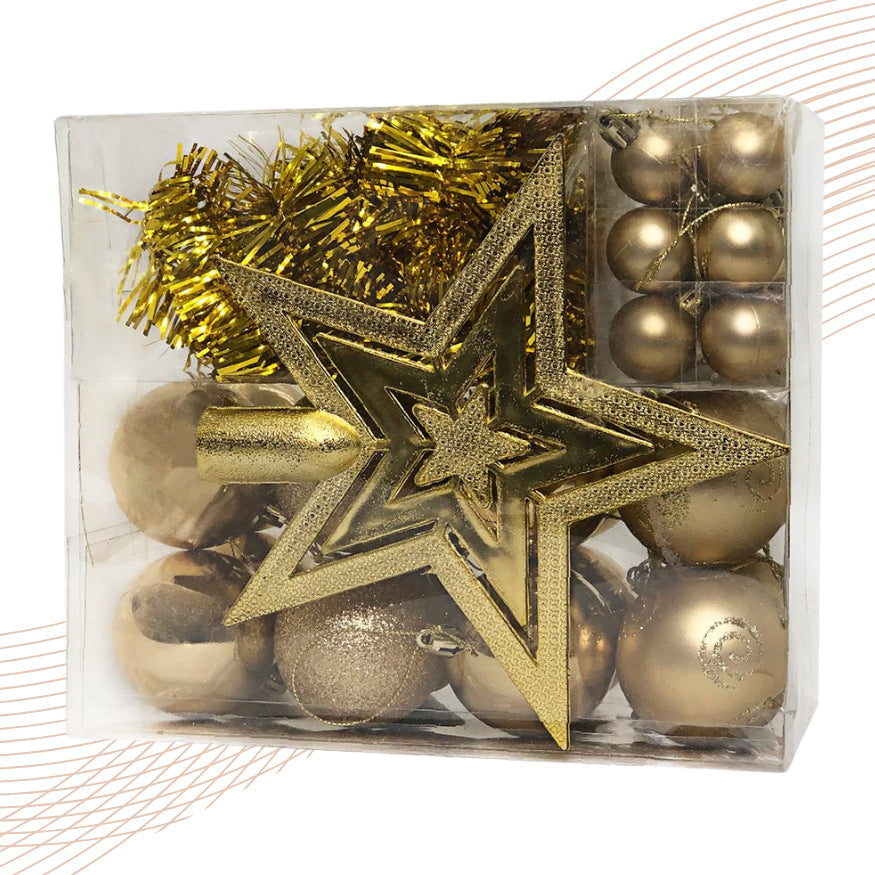 Kit 44 Enfeites Para Árvore de Natal Estrela Bolas Festão Cordão Pérolas Decoração Natalina