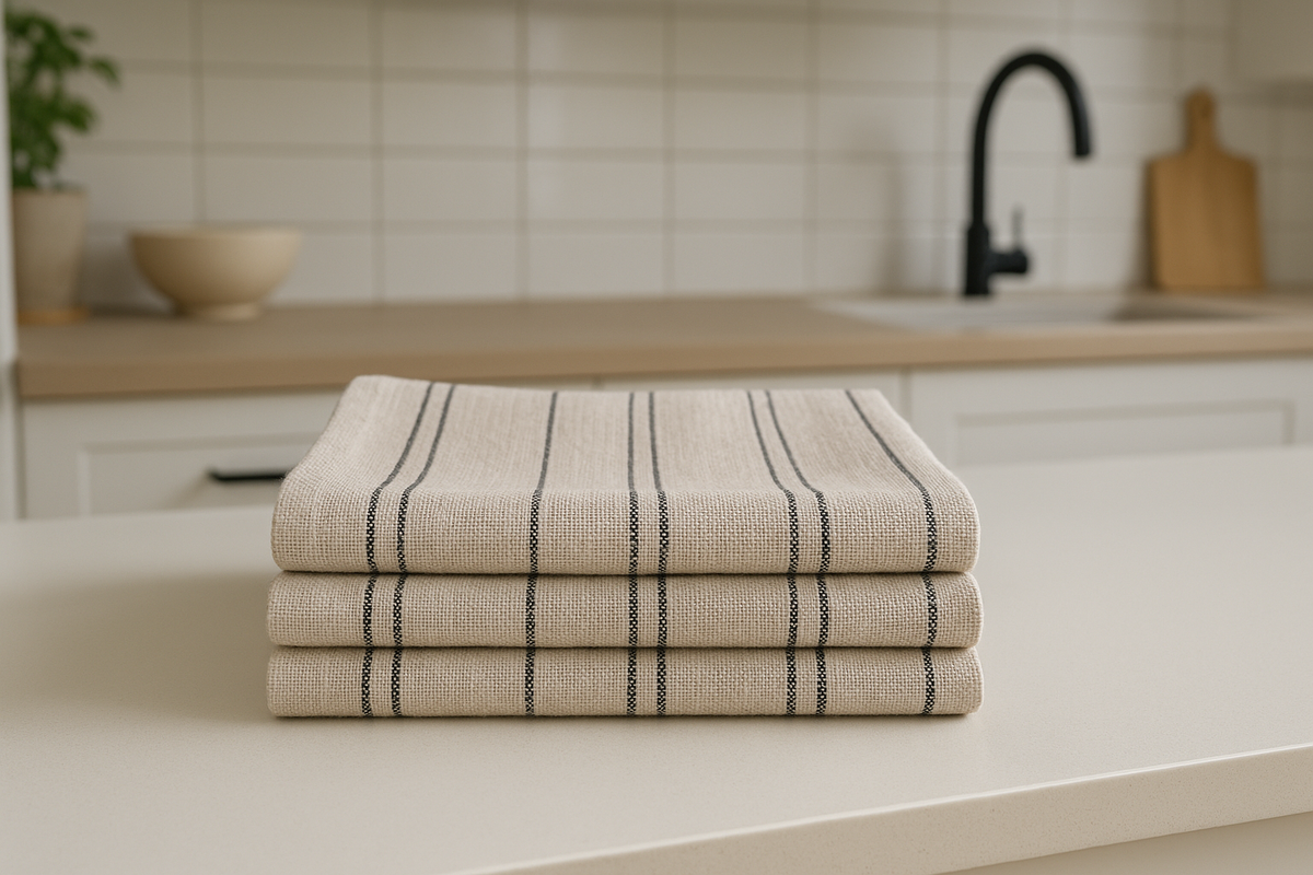 Kit 3 Panos de Prato Linho Natural com Listras 45x65cm